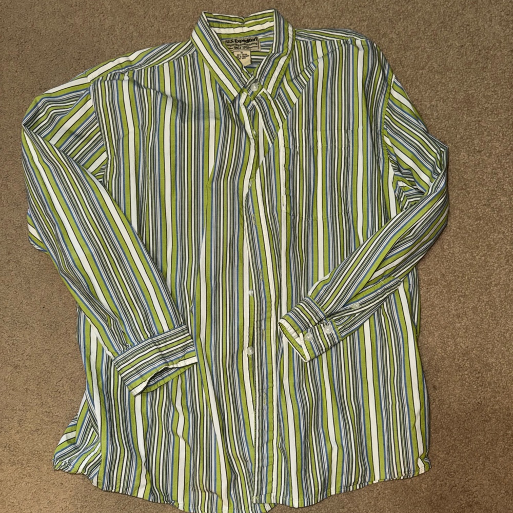 US expedition Striped Green Button-Down Men's Shirt